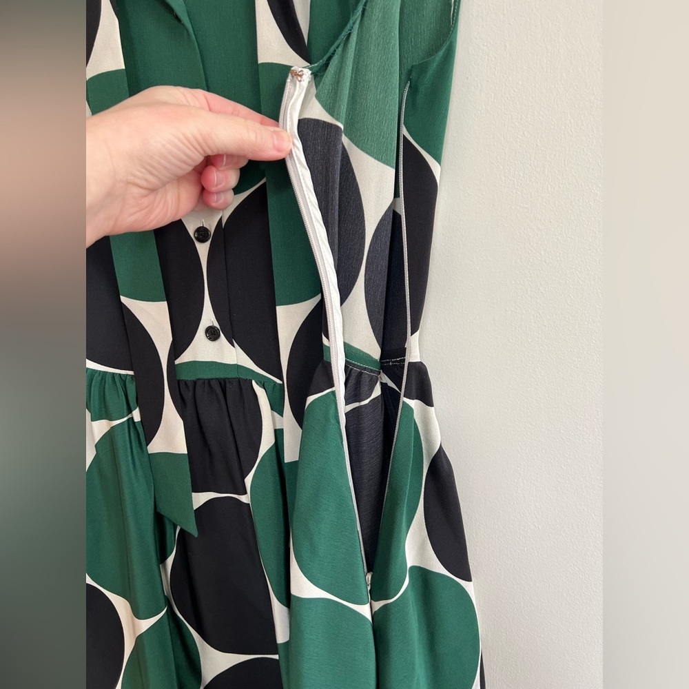 Kate Spade Willa Silk Sleeveless Tie Neck Dot Dress in Green and Black, size 0 - Picture 7 of 12